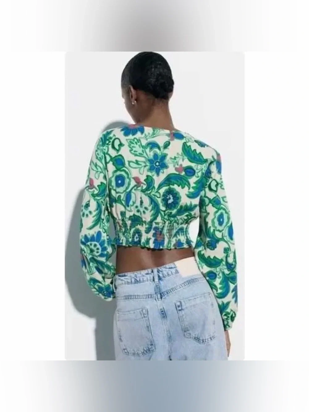 NWT Zara Linen Blend Floral Smocked Crop Blouse